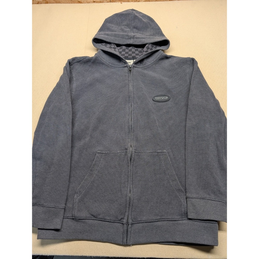 Van's Men's Sweatshirt Size XL Full Zip Vintage Gray Checkerboard Hood Cotton